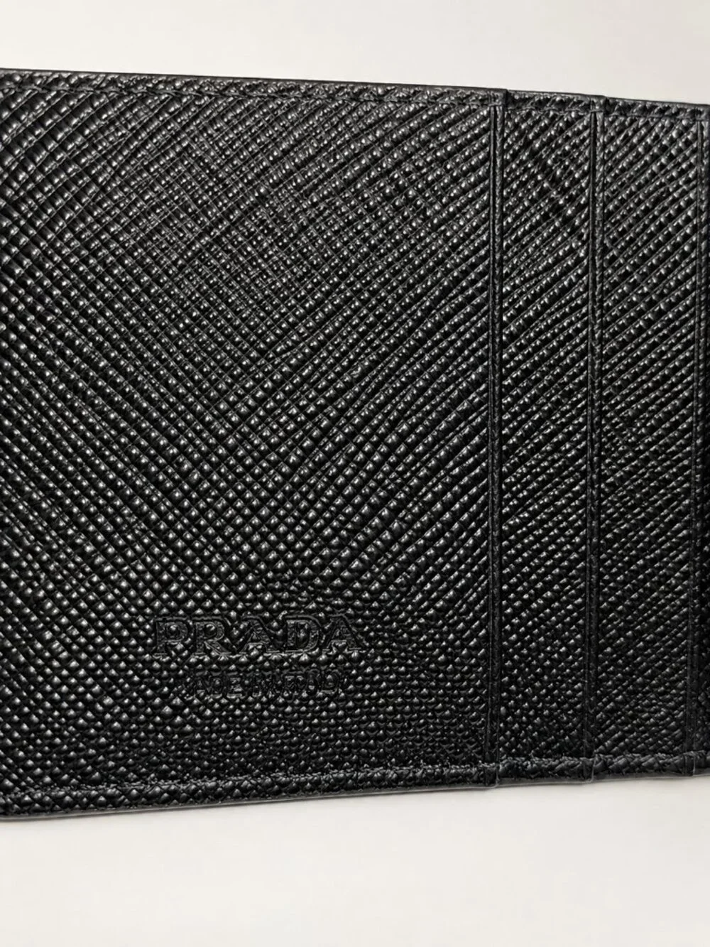 Prada Black Saffiano Leather Bifold Card Holder Wallet New